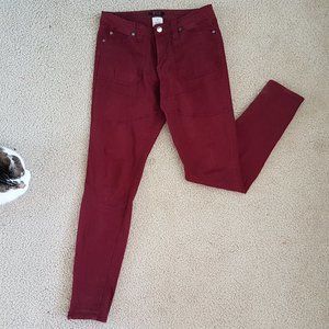 Red Skinny Jeans with Zippered Cuffs